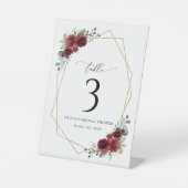 バーガンディの花、赤い花、テーブル番号 台座サイン (正面)