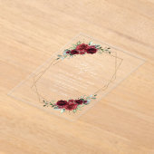 バーガンディの花、赤い花、フローラ結婚の アクリル招待状 (レイダウン)