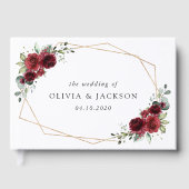 バーガンディの花、赤い花、フローラ結婚の ゲストブック (正面)