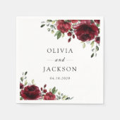 バーガンディの花、赤い花、フローラ結婚の スタンダードカクテルナプキン (正面)