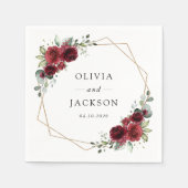 バーガンディの花、赤い花、フローラ結婚の スタンダードカクテルナプキン (正面)