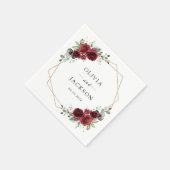 バーガンディの花、赤い花、フローラ結婚の スタンダードカクテルナプキン (角)