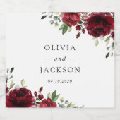 バーガンディの花、赤い花、フローラ結婚の スパークリングワインラベル (シングルラベル)