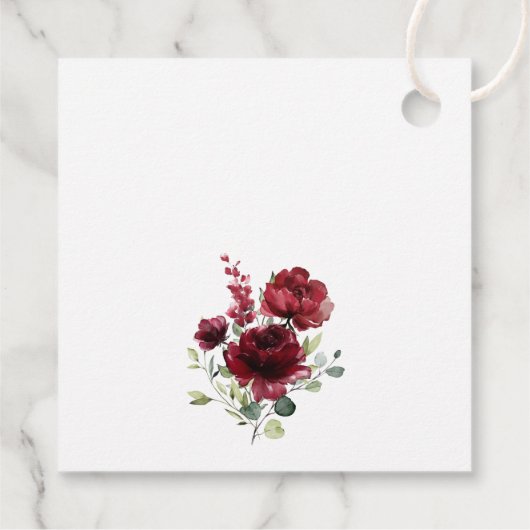 バーガンディの花、赤い花、フローラ結婚の フェイバータグ (裏面)