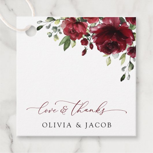 バーガンディの花、赤い花、フローラ結婚の フェイバータグ (正面)