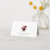 バーガンディの花、赤い花、フローラ結婚の プレイスカード (裏面)