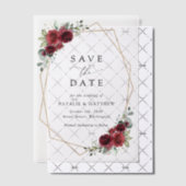 バーガンディの花、赤い花、フローラ結婚の ベラム紙招待状 (オフセット (招待状))