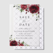 バーガンディの花、赤い花、フローラ結婚の ベラム紙招待状 (オフセット (招待状))