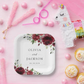 バーガンディの花、赤い花、フローラ結婚の ペーパープレート (パーティー)