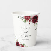 バーガンディの花、赤い花、フローラ結婚の 紙コップ (裏面)