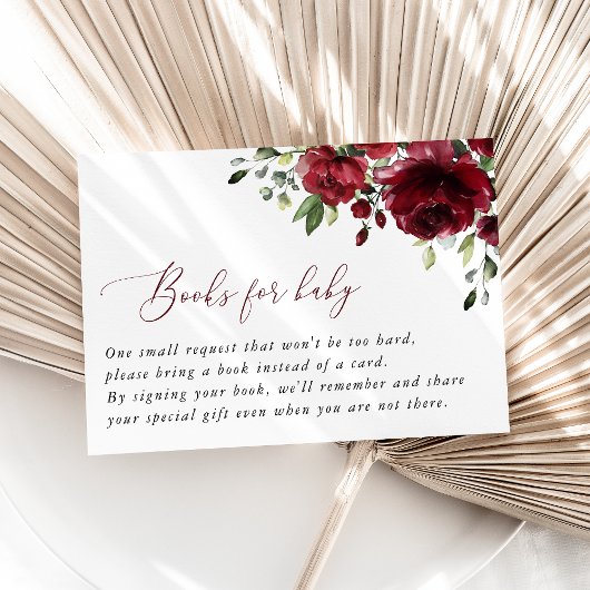 バーガンディの花、赤い花、ベビー用の本 エンクロージャーカード