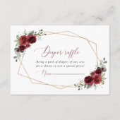 バーガンディの花、赤い花、ボホ、おむつラッフル エンクロージャーカード (正面)