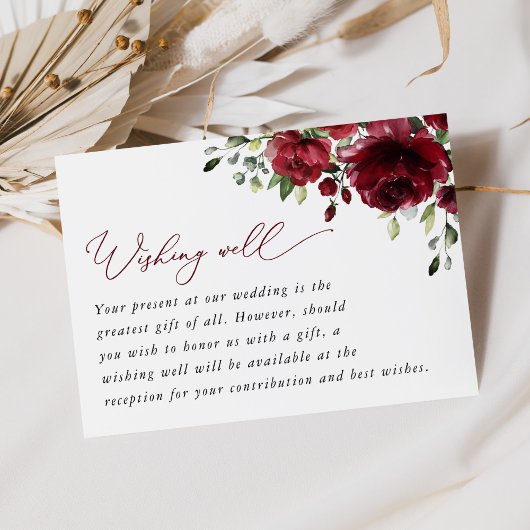 バーガンディの花、赤い花、ボホ、願い井戸 エンクロージャーカード