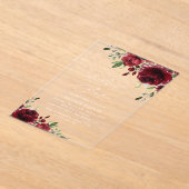 バーガンディの花、赤い花、緑、甘い16 アクリル招待状 (レイダウン)