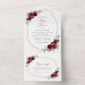 バーガンディの花、赤い花、赤いシャワー オールインワン招待状 (内側)