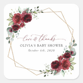 バーガンディの花、赤い花、赤いシャワー スクエアシール