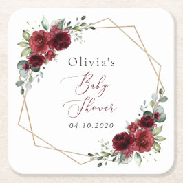 バーガンディの花、赤い花、赤いシャワー スクエアペーパーコースター