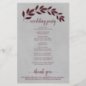 バーガンディの葉のグレーのブッジェットウェディングプログラム (裏面)