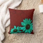 バーガンディの蛍光ターコイズの花 クッション (ブランケット)