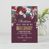 バーガンディの赤いアイボリーの生け花の新婦付添人 招待状 (スタンド正面)