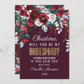 バーガンディの赤いアイボリーの生け花の新婦付添人 招待状 (正面/裏面)