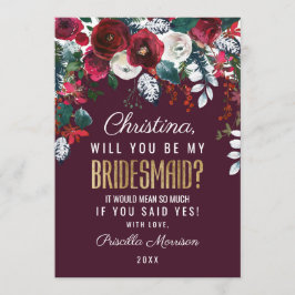 バーガンディの赤いアイボリーの生け花の新婦付添人 招待状