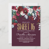 バーガンディの赤いアイボリーの生け花の菓子16 招待状 (正面)