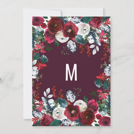 バーガンディの赤いアイボリーの生け花の菓子16 招待状 (裏面)