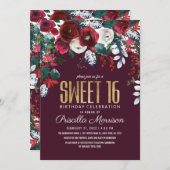 バーガンディの赤いアイボリーの生け花の菓子16 招待状 (正面/裏面)