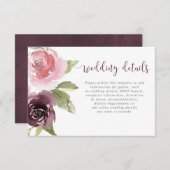 バーガンディの赤面のピンクの花の水彩画の詳細 エンクロージャーカード (正面/裏面)