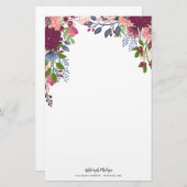 バーガンディの赤面のピンクの青の花 便箋 (正面/裏面)