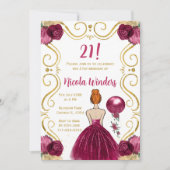 バーガンディの赤髪プリンセスの誕生日パーティー 招待状 (正面)