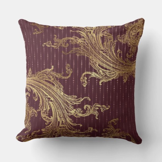 バーガンディの金ゴールドのビクトリアンなリバーシブルの贅沢な枕 クッション (正面)