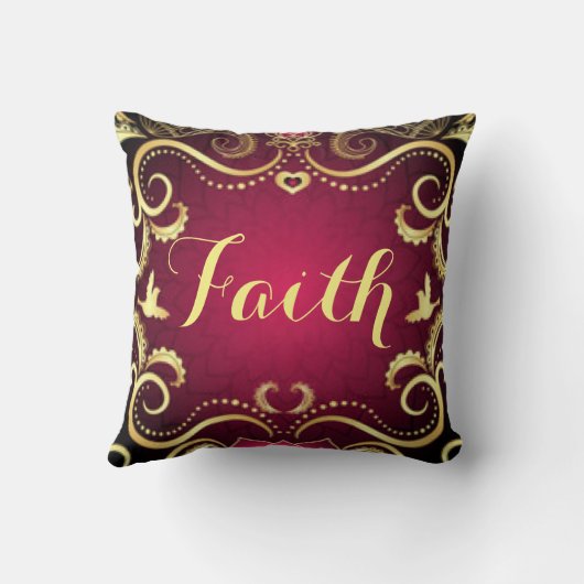 バーガンディの金ゴールドの信頼パターンプリントのデザイン クッション (裏面)