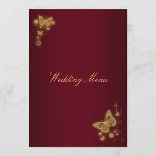バーガンディの金ゴールドの蝶結婚式メニュー メニュー (裏面)