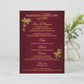 バーガンディの金ゴールドの蝶結婚式メニュー メニュー (スタンド正面)