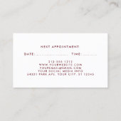 バーガンディの金ゴールドの青い美容師のアポイントメントカード 予約カード (裏面)