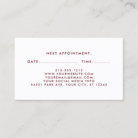 バーガンディの金ゴールドの青い美容師のアポイントメントカード 予約カード (裏面)