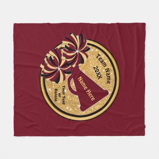 バーガンディの金ゴールドの黒のパーソナライズな応援のギフトの応援 フリースブランケット (正面(横))