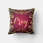 バーガンディの金ゴールドはパターンプリントのデザインを祈ります クッション (裏面)