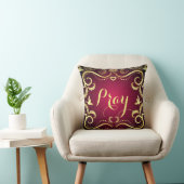 バーガンディの金ゴールドはパターンプリントのデザインを祈ります クッション (椅子)