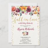 バーガンディの金ゴールドは花のベビーシャワー恋に落ちます 招待状 (正面)