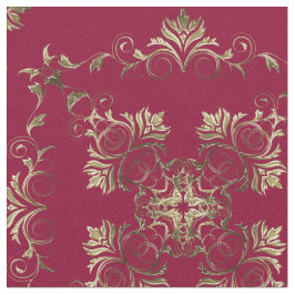 バーガンディの金バロック ファブリック