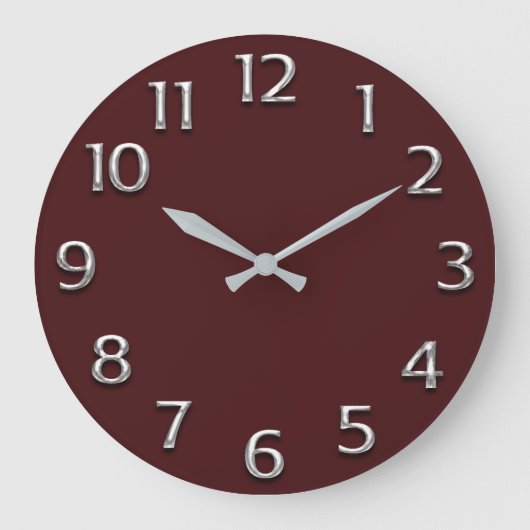 バーガンディの金属の銀製灰色灰色のアラビアNumers ラージ壁時計 (正面)