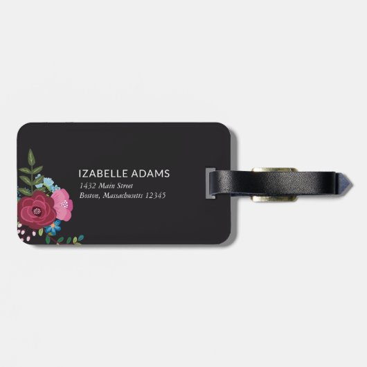 バーガンディの青い花束の名前をカスタムするの住所 ラゲッジタグ (裏面横)