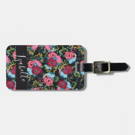 バーガンディの青い花束パターン-一流の住所 ラゲッジタグ