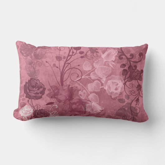バーガンディのKRWのヴィンテージのバラによって層にされるパターン ランバークッション (正面)