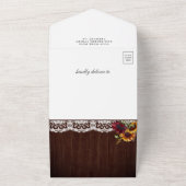 バーガンディひまわりメイソンジャール木材QRコード結婚ズ オールインワン招待状 (外側)