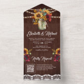 バーガンディひまわりメイソンジャール木材QRコード結婚ズ オールインワン招待状 (内側)