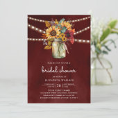 バーガンディひまわり写真QRコードブライダルシャワー 招待状 (スタンド正面)